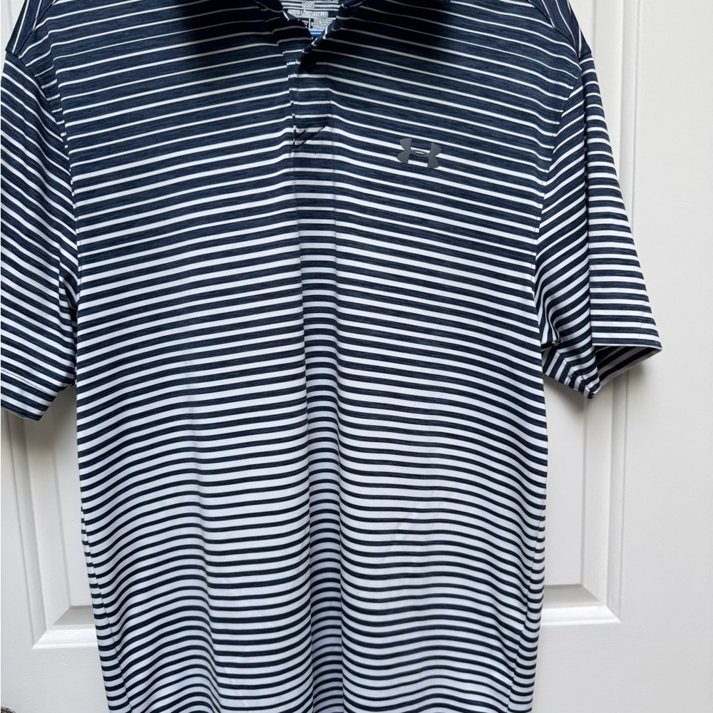 Under Armour Navy and White Striped Polo